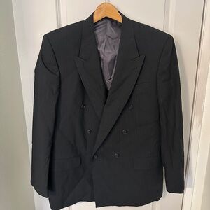 Vintage Petrocelli Double-Breasted Black Pinstripe Suit Jacket - 46L